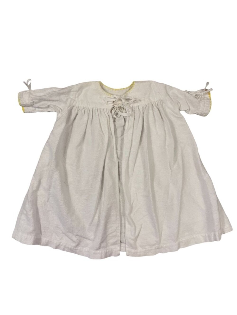 Vintage 70s Baby Cotton Chamois Flannel Peignoir Bed Coat With Ribbon Ties